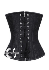 Black Brocade Spiral Steel Boned Corset Zipper Waist Training Bustier Overbust Plus Size Corset Top