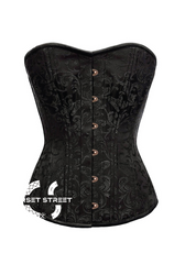 Black Brocade Spiral Steel Boned Corset Antique Busk Front Opening Waist Training Bustier Plus Size Overbust Corset Top