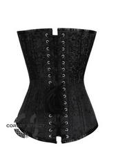 Black Brocade Spiral Steel Boned Corset Front Closed Goth Burlesque Costume Waist Training LONGLINE Overbust Bustier Top