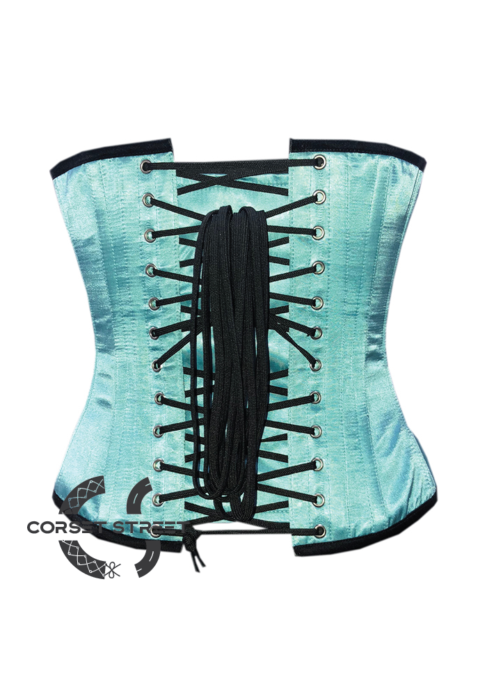 Baby Blue Corset Zipper Satin Handmade Sequins Gothic Burlesque Costume Waist Training Overbust