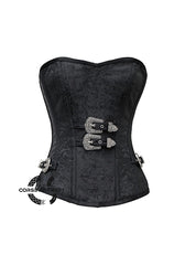 Black Brocade Front Closed Gothic Costume Waist Training Bustier Overbust Corset Top