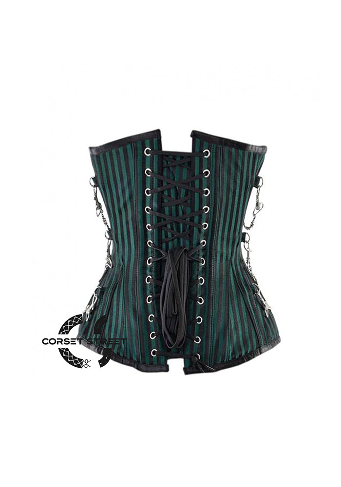 Green and Black Striped Brocade Steampunk Underbust Costume Corset