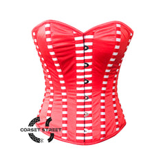 Red Satin Stripes Burlesque Gothic Costume Overbust Corset Top