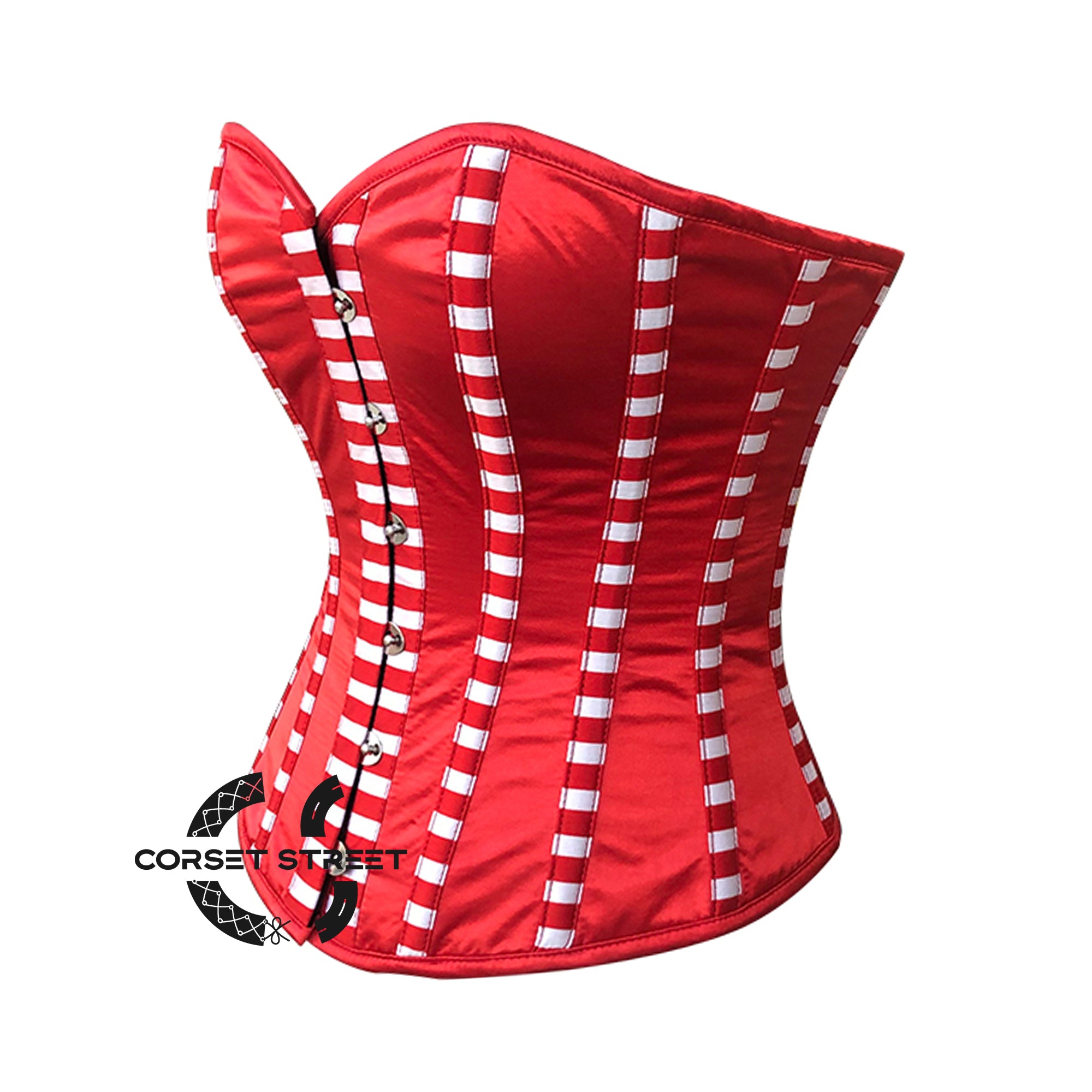 Red Satin Stripes Burlesque Gothic Costume Overbust Corset Top