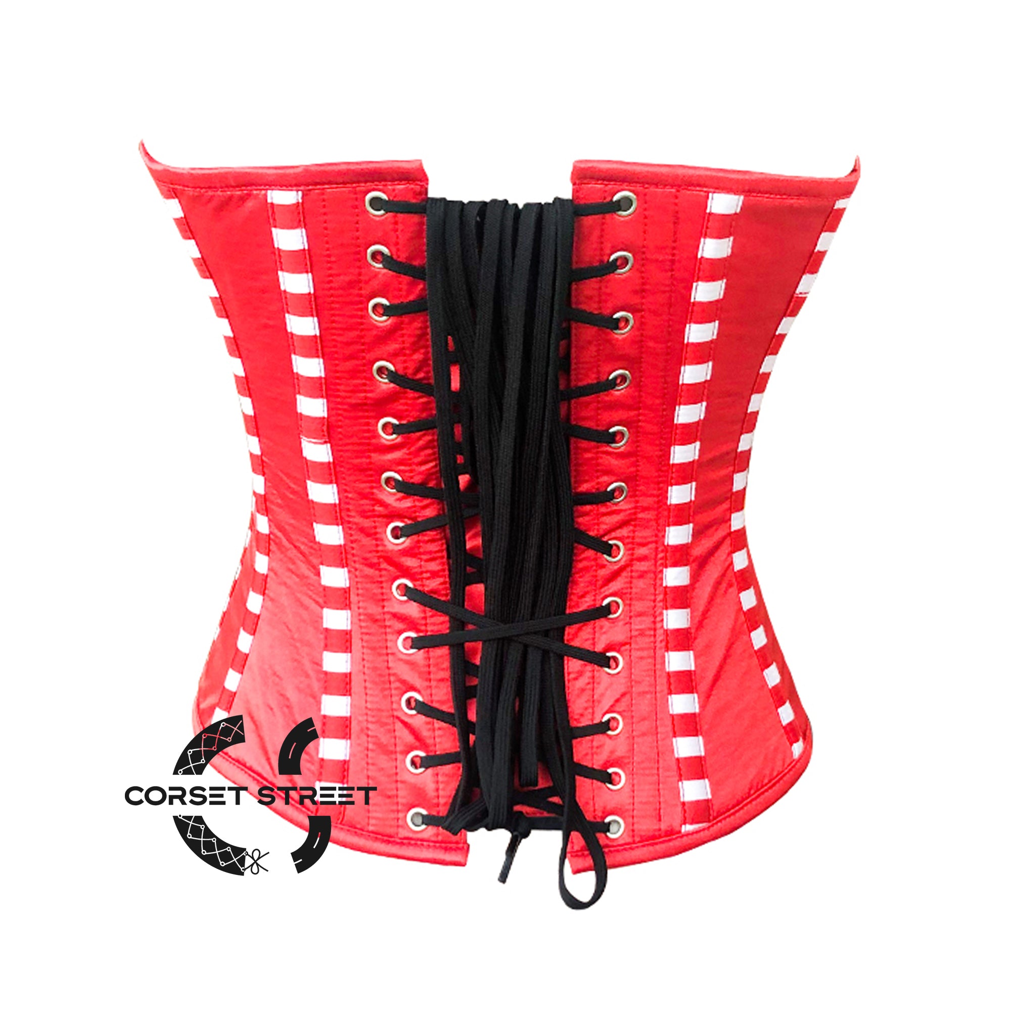 Red Satin Stripes Burlesque Gothic Costume Overbust Corset Top