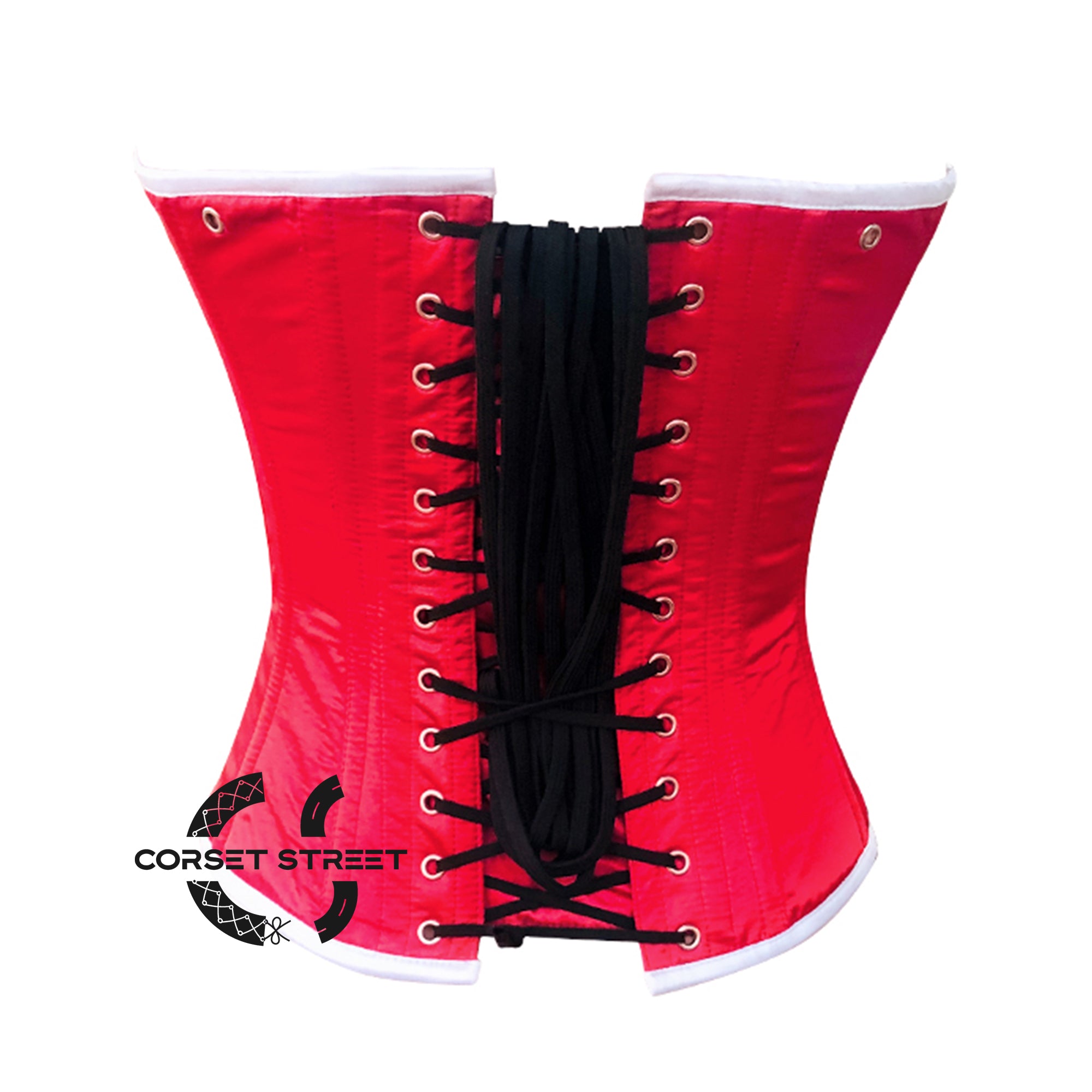 Red Satin with White Net on Front Overbust Christmas Corset Top Burlesque Waist Training Overbust Corset