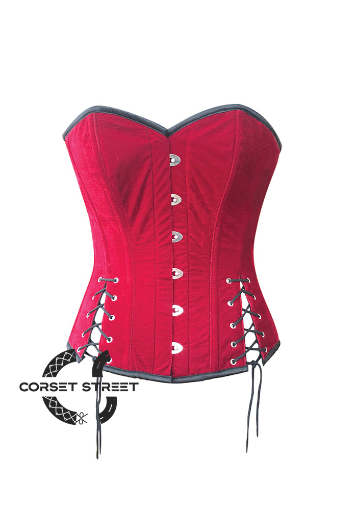 Red Velvet Gothic Costume Waist Training Overbust Bustier Top