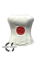 Japan Flag Red and White Satin Gothic Costume Waist Training Overbust Bustier Top