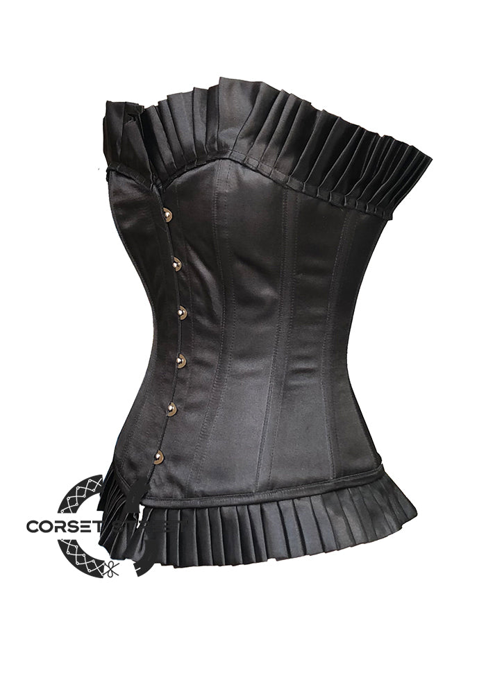 Black Satin with Trim Waist Training Overbust Corset Top