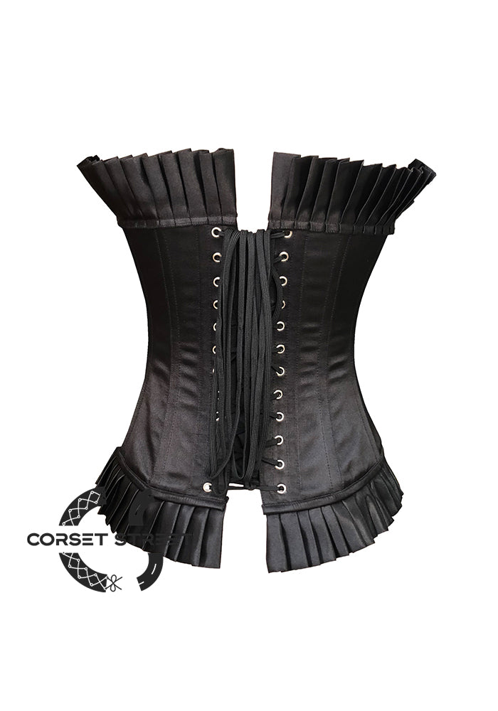 Black Satin with Trim Waist Training Overbust Corset Top