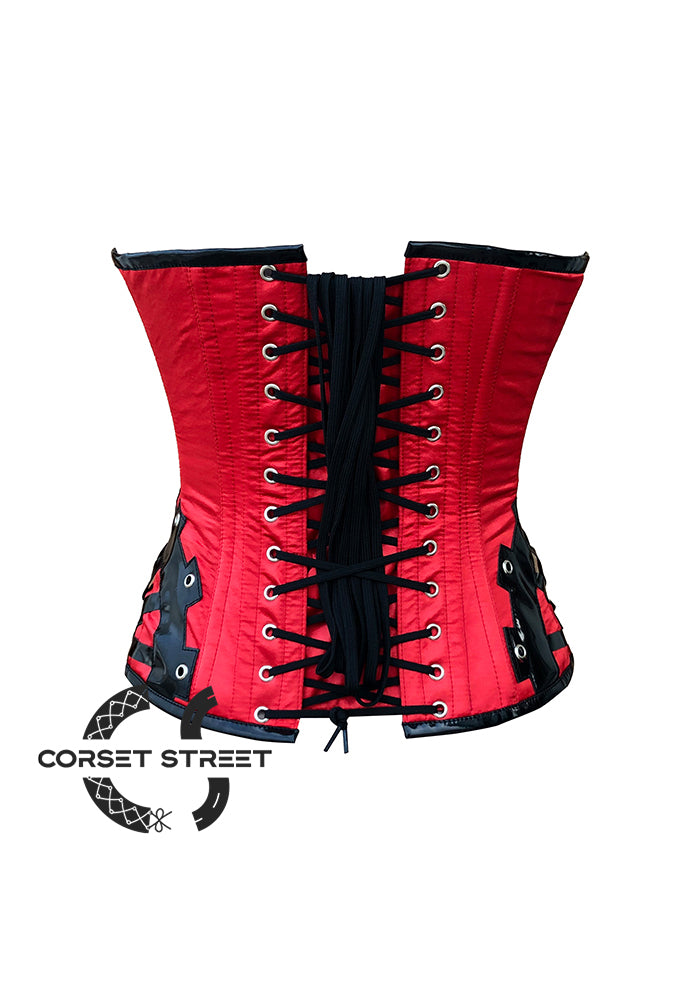Red and Black Satin Gothic Sexy Costume Overbust Corset Bustier Top