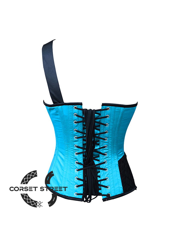 Baby Blue and Black Satin Gothic Steampunk Costume Overbust Plus Size Bustier Top