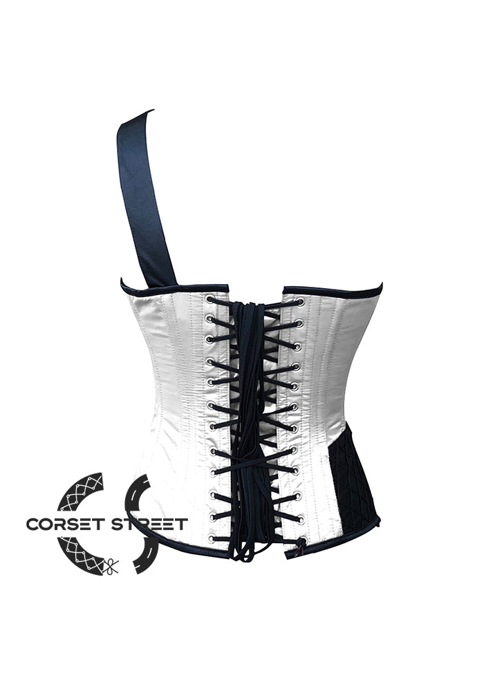 Black and White Satin Gothic Steampunk Costume Overbust Bustier Top