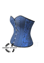 Blue and Black Brocade Striped Overbust Corset Sexy Top