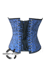 Blue and Black Brocade Striped Overbust Corset Sexy Top