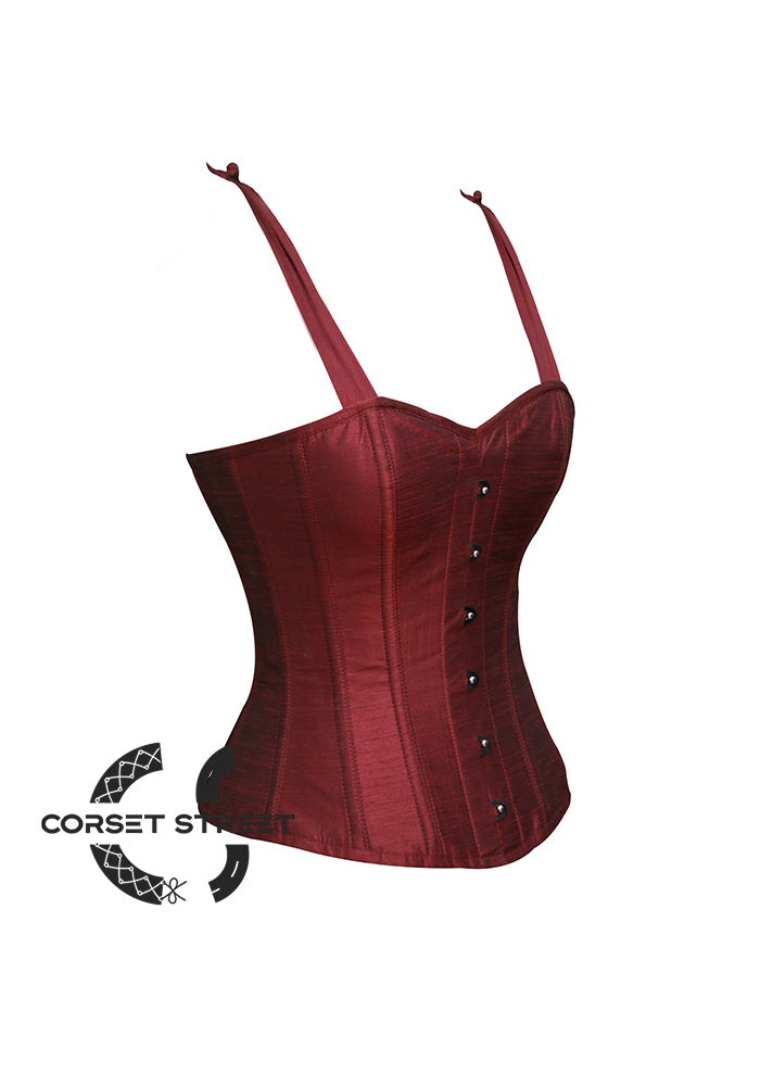 Maroon Silk Bustier with Shoulder Straps Overbust Plus Size  Corset