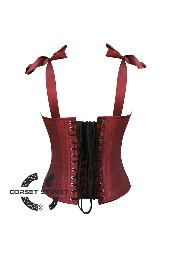 Maroon Silk Bustier with Shoulder Straps Overbust Corset