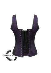 Purple and Black Brocade Overbust Plus Size Corset with Shoulder Straps