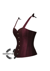 Wine Color Silk Corset Gothic Waist Training Bustier with Shoulder Strap Overbust Top