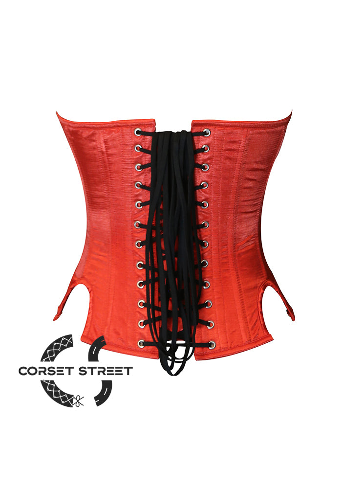 Red Satin With Front Zipper Gothic Costume Overbust Plus Size Corset Top