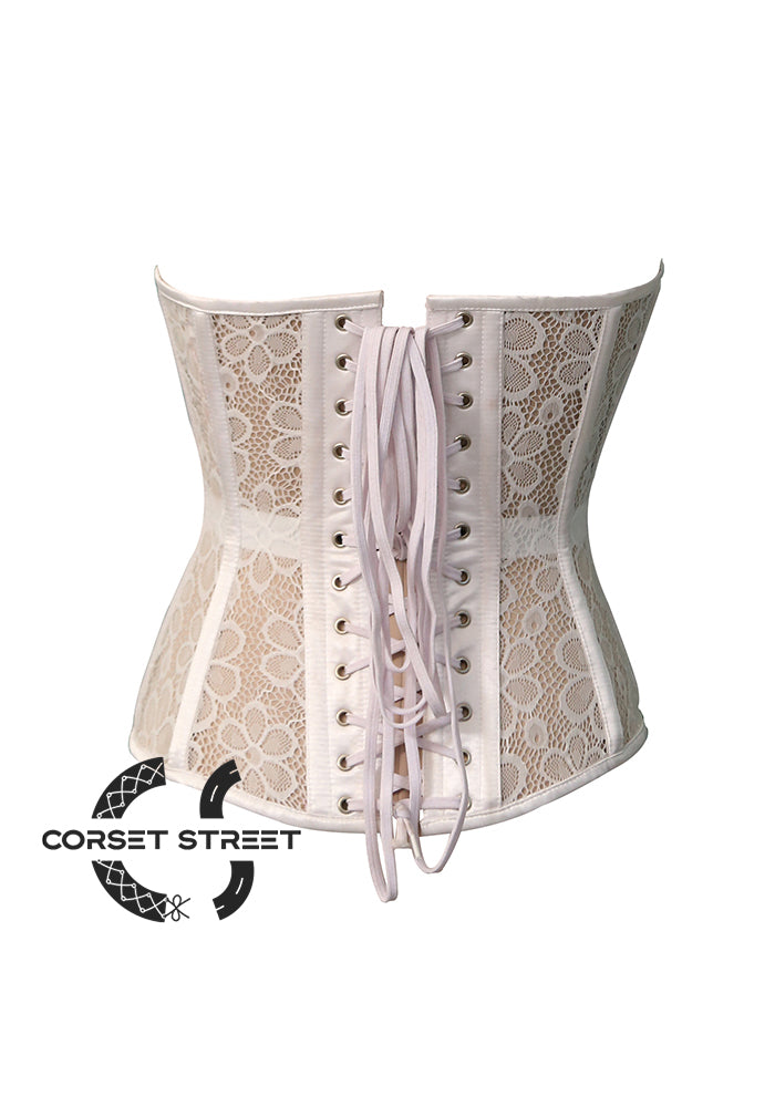 White Mesh Nylon Net Sheer Corset Waist Training Overbust Top