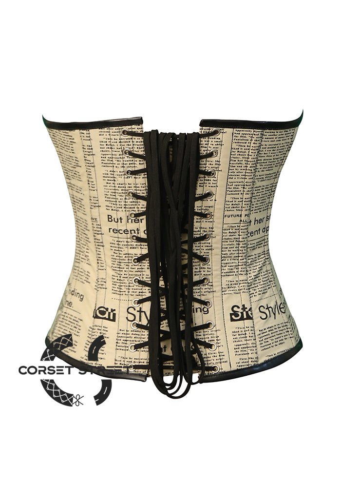 Newspaper Print Cotton Satin Retro Bustier Overbust Corset Costume Top