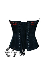 Black Satin With Red Lacing Overbust Gothic Corset Burlesque Costume Top