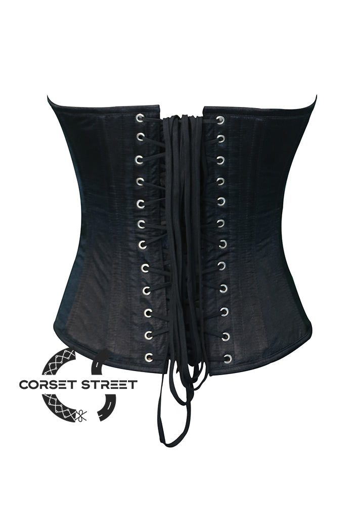 Black Satin With Red Lacing Overbust Gothic Corset Burlesque Costume Top