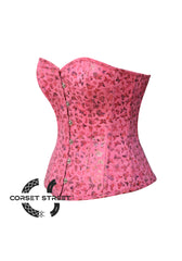 Pink Butterfly Printed Soft Leather Overbust Bustier Waist Training Corset