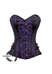 Purple and Black Brocade Overbust Corset Bustier Heart Top Plus Size Costume