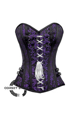 Purple and Black Brocade Overbust Corset Bustier Heart Top Costume