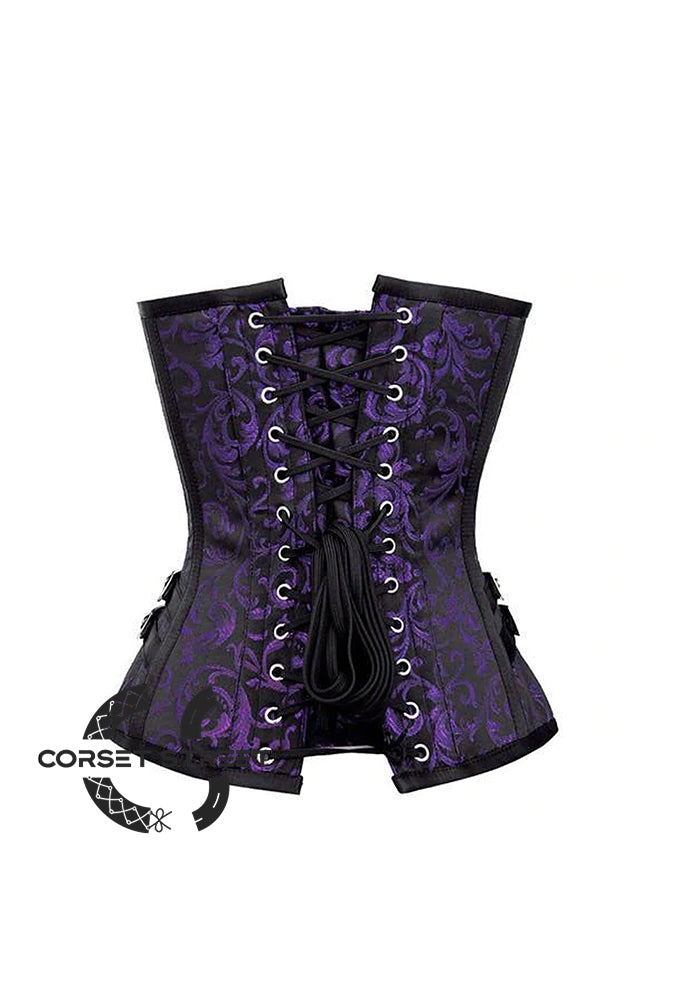 Purple and Black Brocade Overbust Corset Bustier Heart Plus Size Top Costume