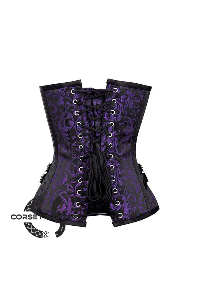 Purple and Black Brocade Overbust Corset Bustier Heart Top Plus Size  Costume