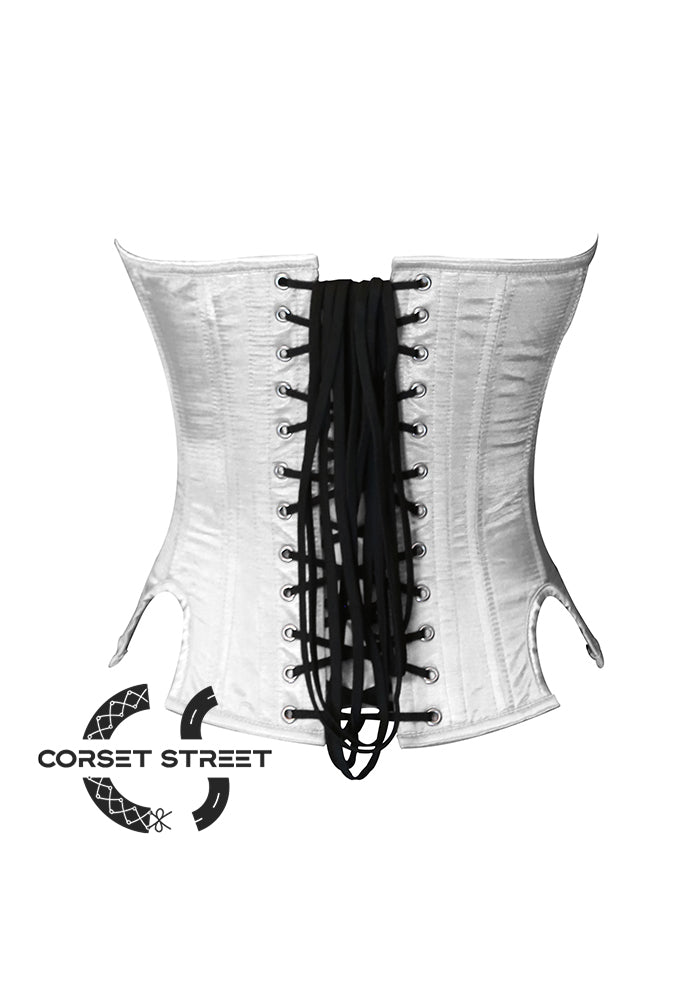 Black and White Satin Burlesque Costume Overbust Corset Top