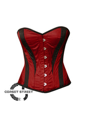 Burgundy and Black Satin Burlesque Costume Overbust Plus Size Corset Top