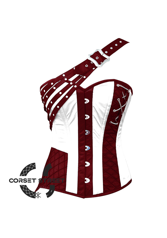Black And Burgundy Satin Gothic Steampunk Plus Size Costume Overbust Bustier Top