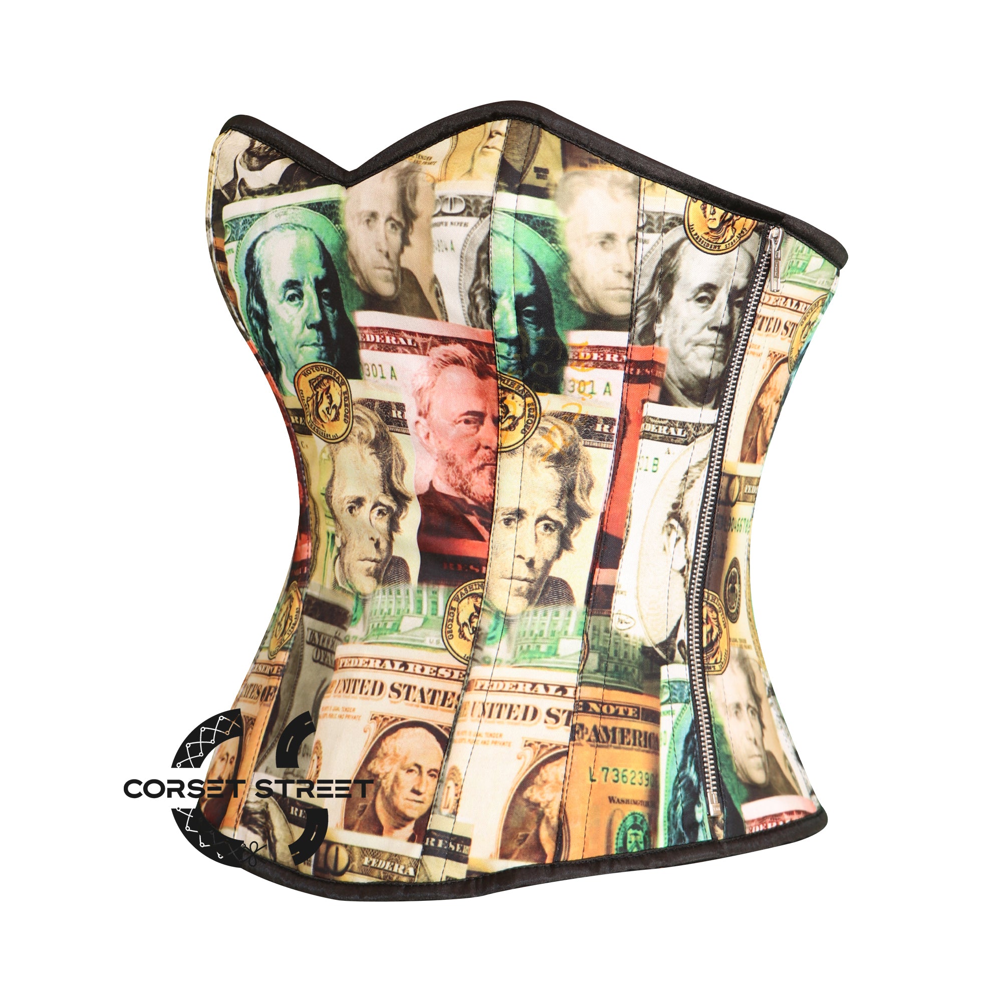 Dollars Printed Satin Overbust Corset Bustier Cosplay Costume
