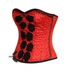 Red Satin Black Sequins Hand Work Burlesque Gothic Costume Overbust Bustier Top