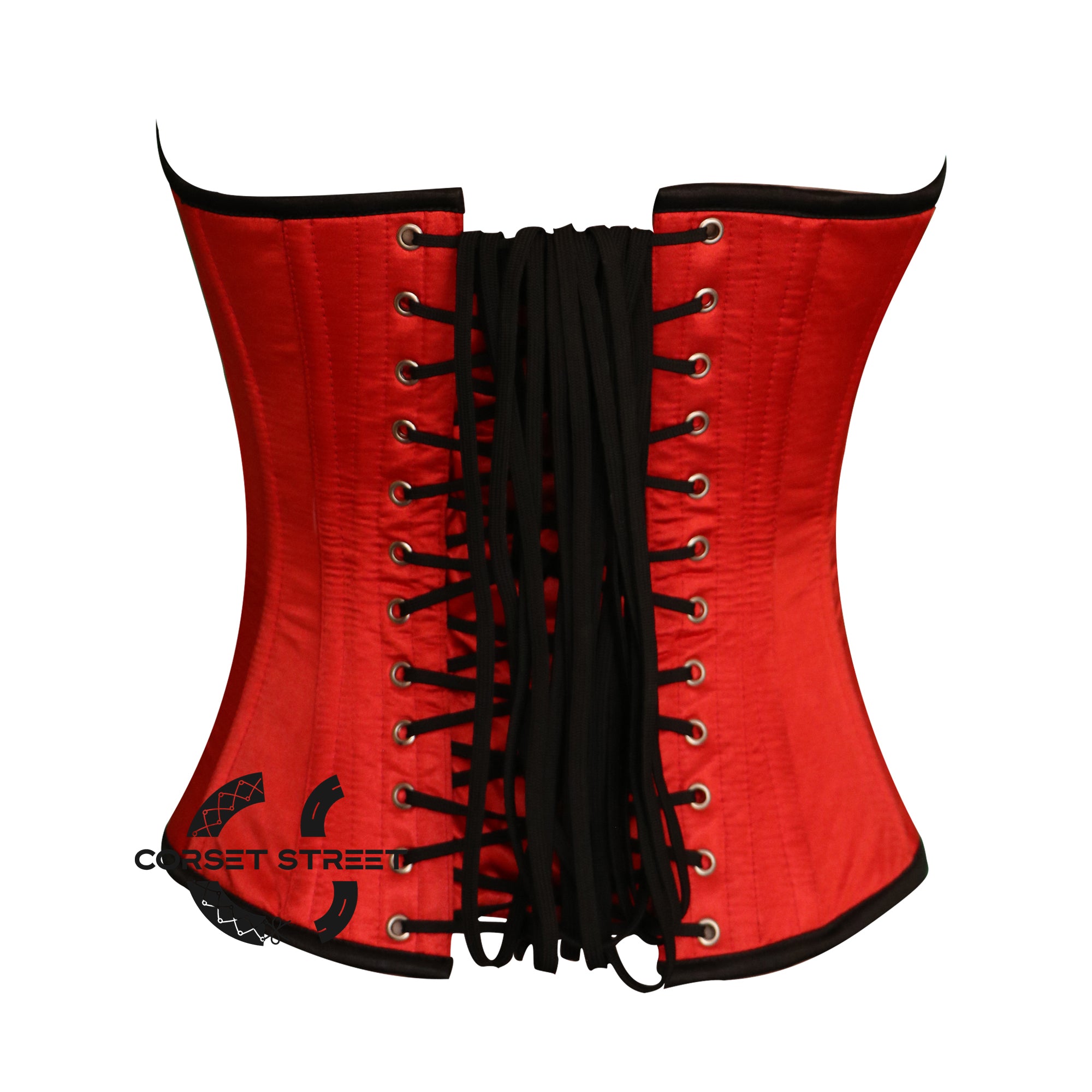 Red Satin Black Sequins Hand Work Burlesque Gothic Costume Overbust Bustier Top