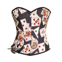 Playing Cards Printed Cotton Corset Gothic Costume Overbust Bustier Top