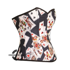 Playing Cards Printed Cotton Corset Gothic Costume Overbust Bustier Top