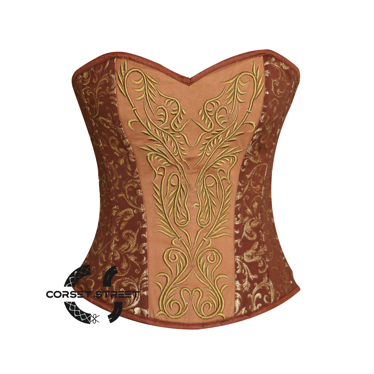 Brown And Gold Brocade Gothic Costume Overbust Plus Size Bustier Top
