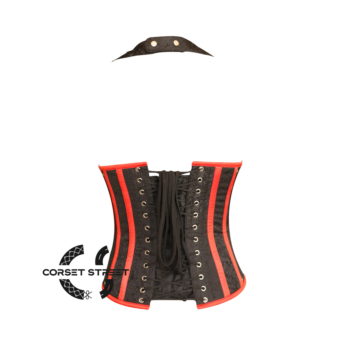 Black Brocade Red Stripe Halter Neck Gothic Underbust Waist Cincher Plus Size Corset