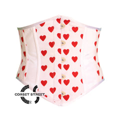 White Satin Heart Print Gothic Underbust Waist Trainer Corset Bustier Top