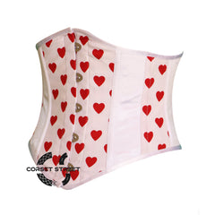 White Satin Heart Print Gothic Underbust Waist Trainer Corset Bustier Top