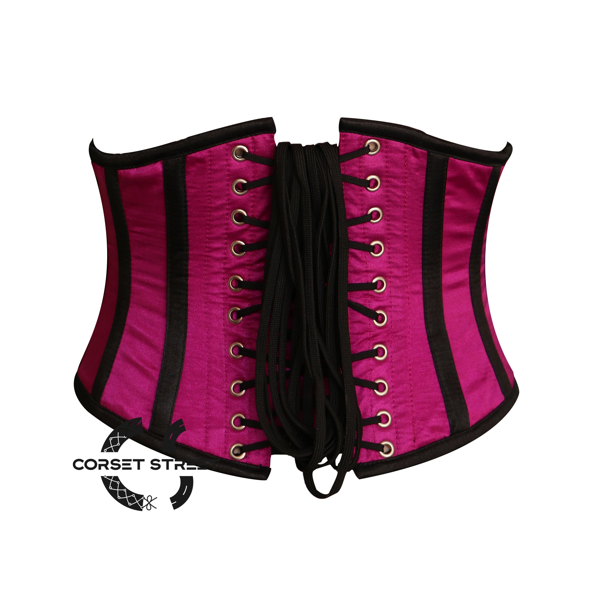 Pink And Black Satin Gothic Underbust Waist Trainer Corset Bustier Top