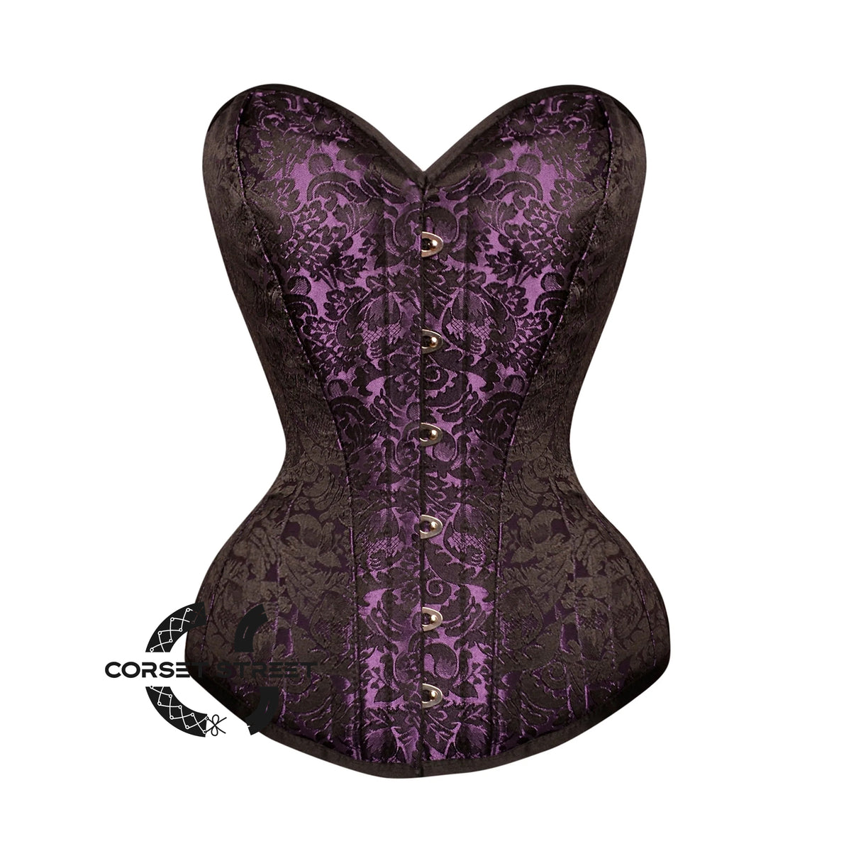 Black And Purple Brocade Burlesque Gothic Overbust Corset Plus Size Bustier Top