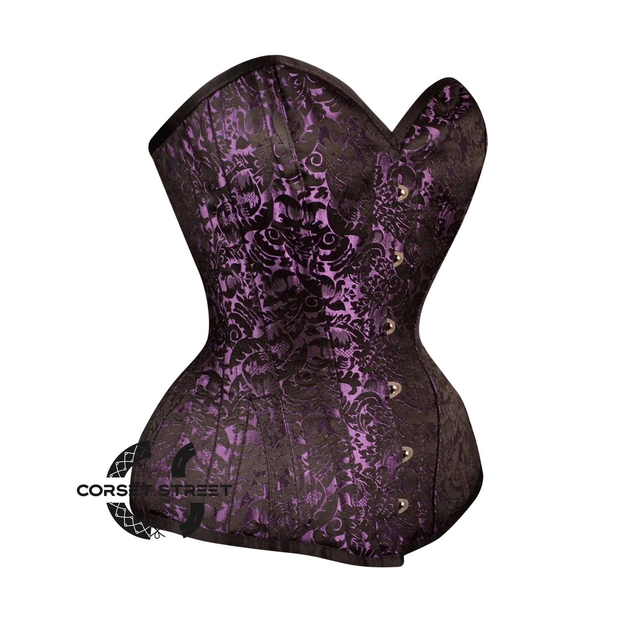 Black And Purple Brocade Burlesque Gothic Overbust Corset Plus Size Bustier Top