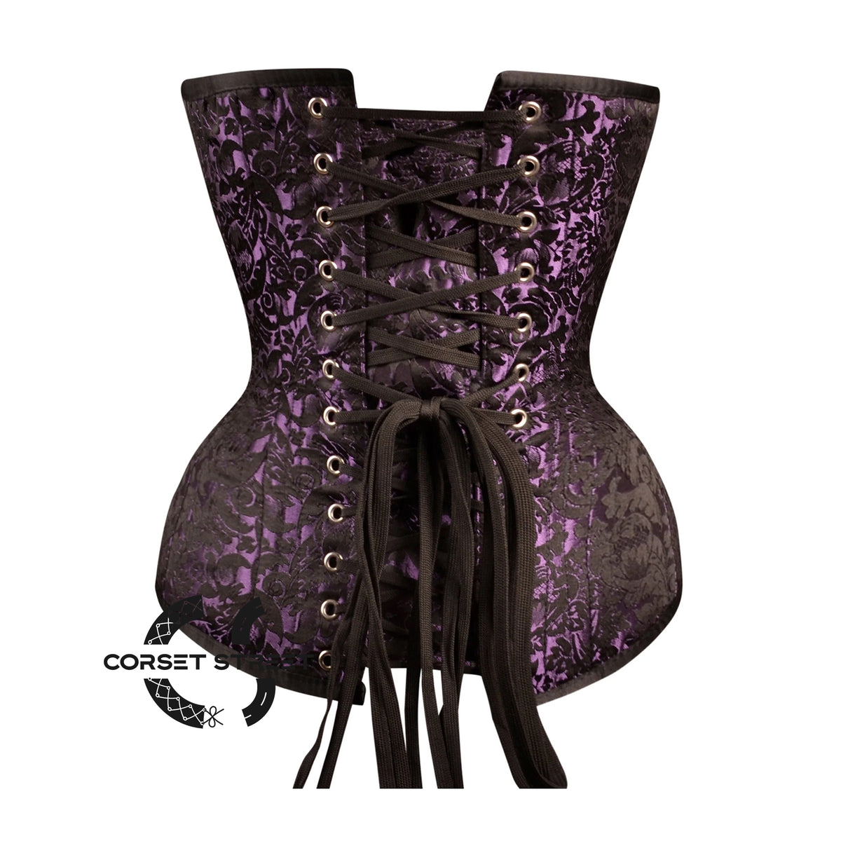 Black And Purple Brocade Burlesque Gothic Overbust Corset Plus Size Bustier Top