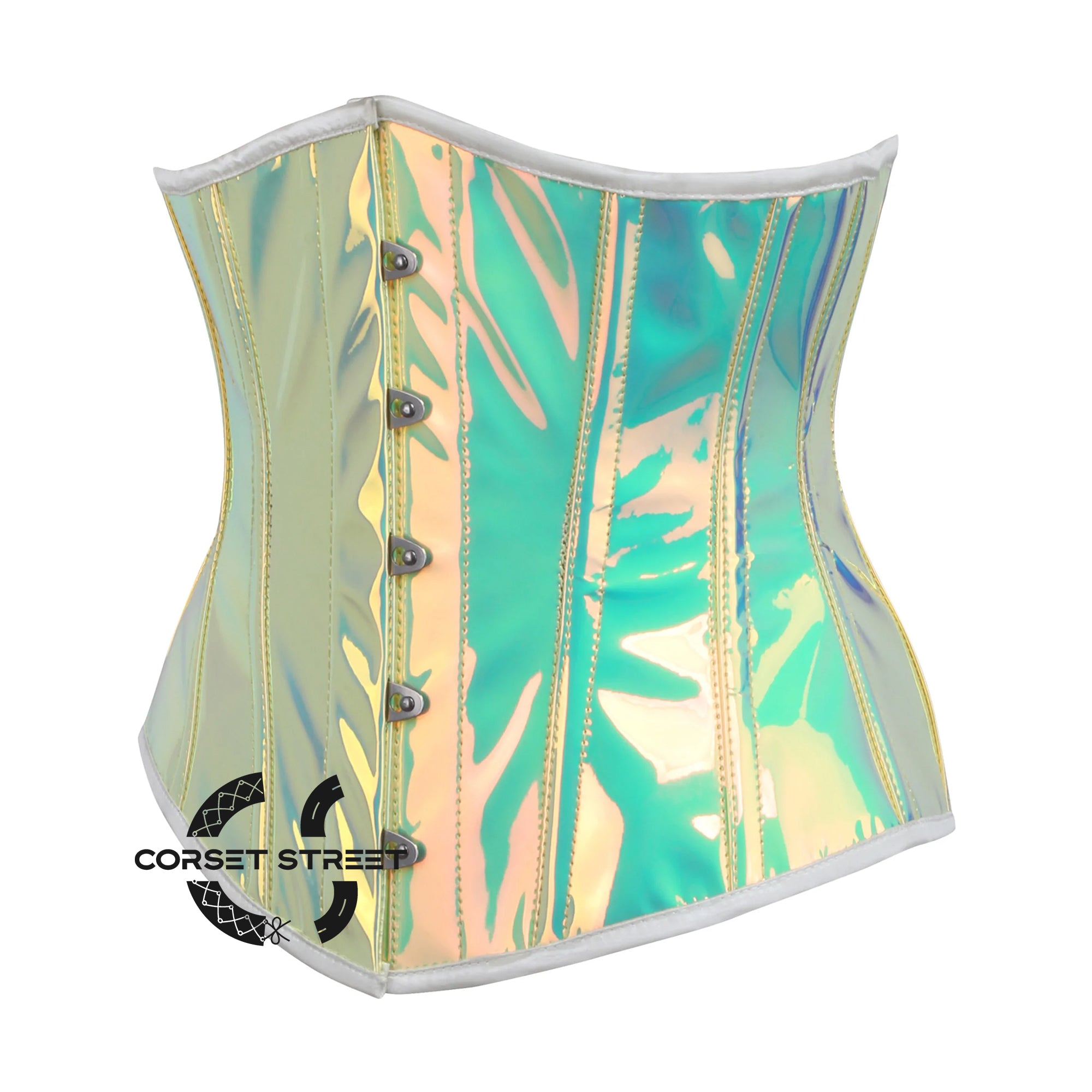 Holographic Leather Waist Cincher Bustier Underbust Corset